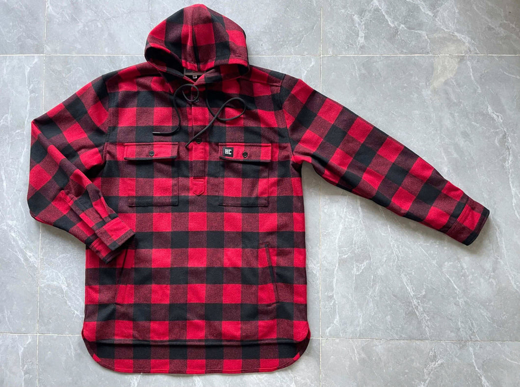 Red Check Lined Hoodie