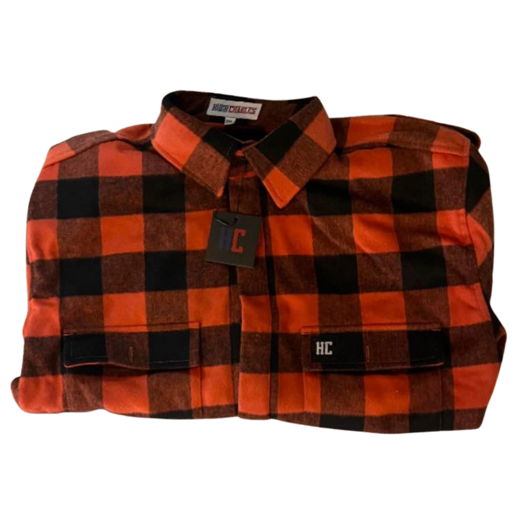 Orange Check 100% Wool Shirt - FULL Button Up