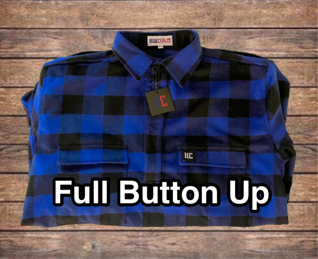 Full Button Up 100% Wool Blue Check Shirt.