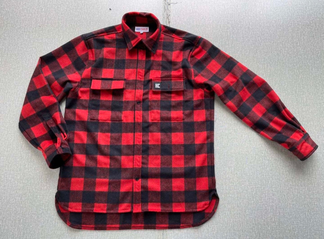 Full Button Red Check 100% Wool Shirt