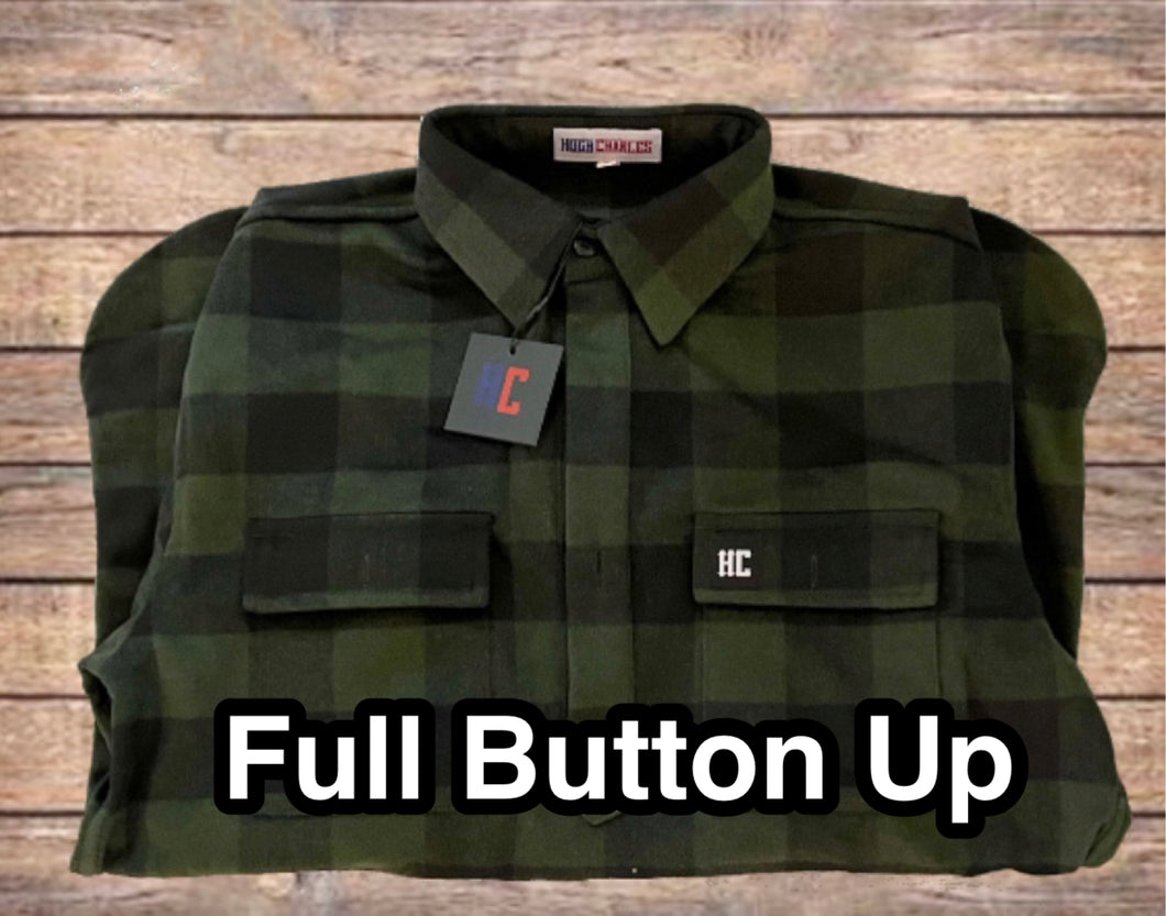 Full Button Up Green Check 100% Wool Shirt