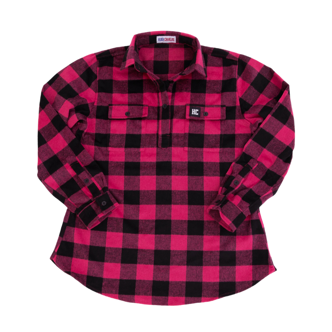 Womens 100% Pink Check Wool Shirt
