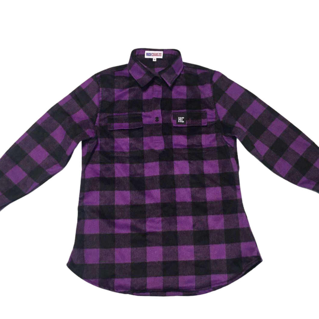 Women's 100% Purple Check Wool Shirt